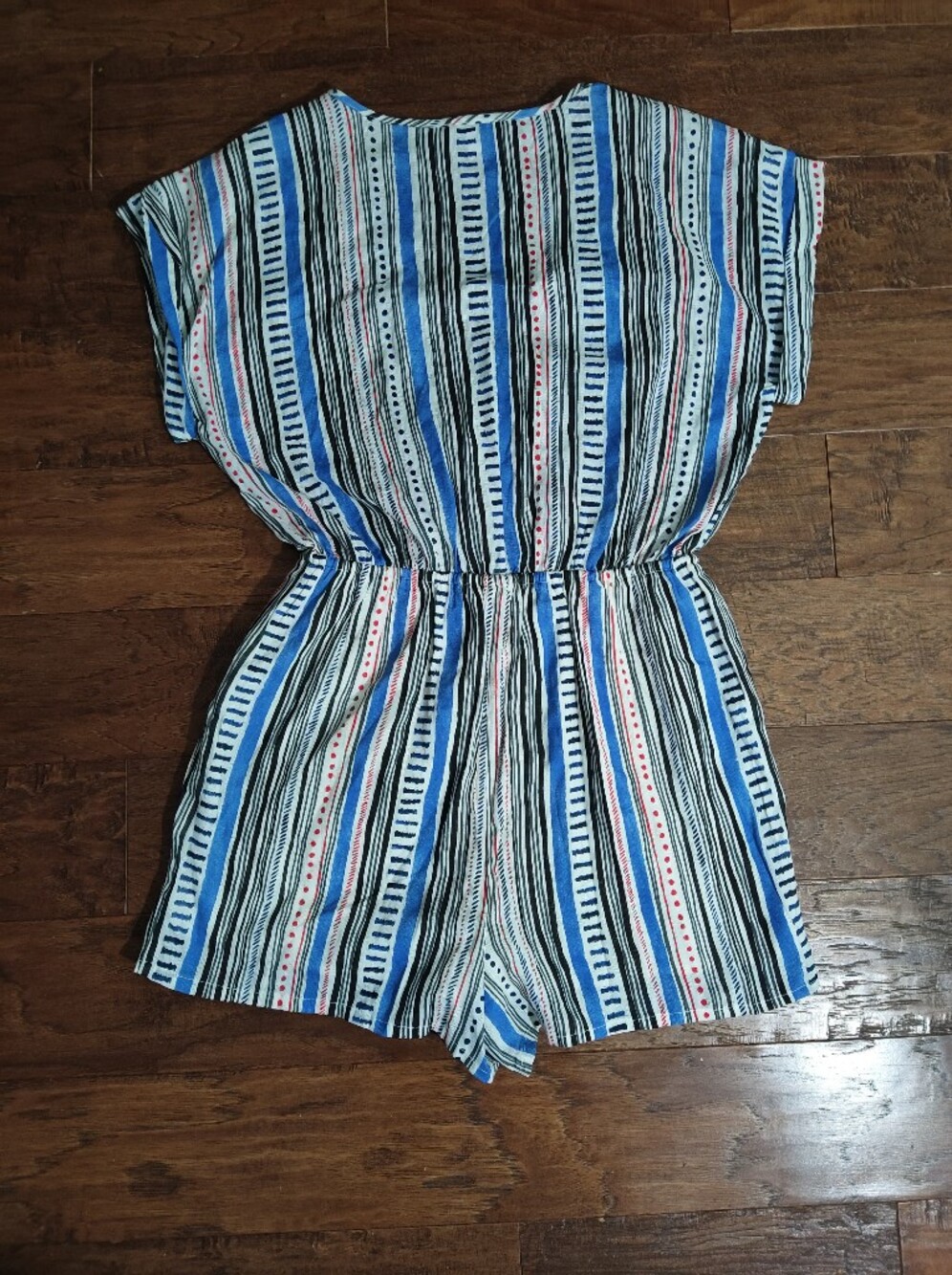 Patrons of Peace Striped Boho Romper M Blue Black Festival Cover-Up - Picture 3 of 8